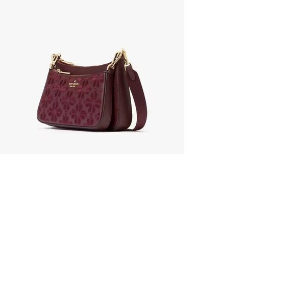 Kate Spade Duet Spade Flower Embroidered Small Crossbody Bag, Dark Merlot - Picture 2 of 5